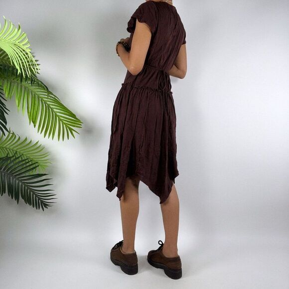 Vintage Y2K Brown Fairy Grunge Bohemian Short Sleeve Hippie Midi Dress / S - Picture 2 of 7